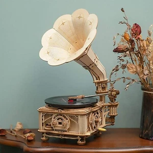 ROKR DIY Vintage Gramophone 3D Wooden Puzzles DIY Building Toys Gifts Home Decor - Picture 1 of 11