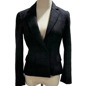 Theory Alison Black Gray Alpaca Collared Single Breasted Button Blazer Sz 4 - Picture 1 of 12