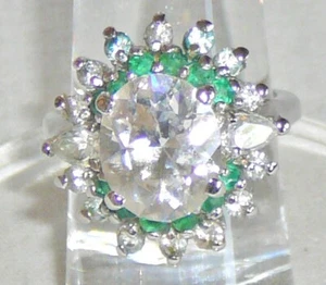 PRICED TO SELL! Green and clear cubic stone ring, sterling, circa 1990, size 6 - Imagen 1 de 4