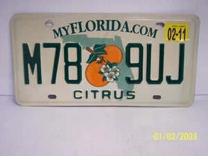 FLORIDA LICENSE PLATE ( M78 9UJ ) EXPIRED 02/2011 CITRUS - Picture 1 of 2