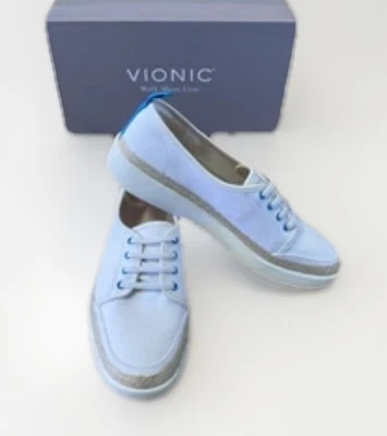 Vionic Jovie кроссовок обуви Sz 6,5 женщин белый холст низкий верхний слайд в новый в коробке - Изображение 1 из 4