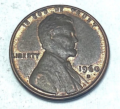 1960-D LINCOLN PENNY - ONE CENT - CRACK ON HEAD - ERROR - Image 1 of 2