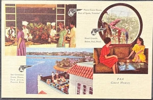 PAN AMERICAN WORLD AIRWAYS POSTCARD-GUEST HOUSES IN PUERTO RICO TRINIDAD BRAZIL - Picture 1 of 2