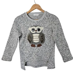 Owl Sweater Girls Size XL 14 Grey 3D Fluffy Pullover Zipp Side Accents Soft - Picture 1 of 8
