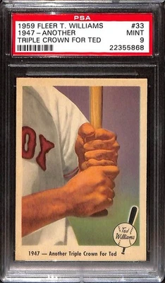 1959 Fleer Ted Williams #33 Williams Another Triple Crown PSA 9 Mint 22355868  - Image 1 of 3