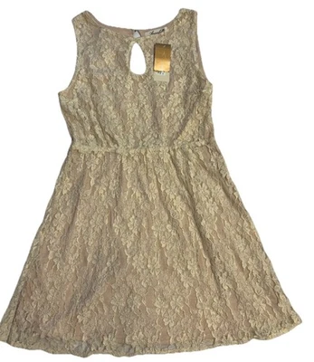 Vestido para mujer ANNABELLE talla M beige dorado forrado de encaje espalda baja sin mangas línea A Foto 1 de 4