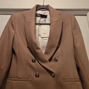 Zara Tan Blazer With Pockets And Lion Buttons , Size Small New With Tags - Picture 1 of 11