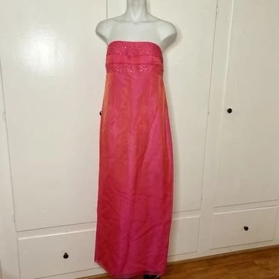 Vestido De Colección Y2K Seda Rosa Caliente Ombré Lentejuelas Sin Tirantes Baile de graduación Phoebe Petites Foto 1 de 4
