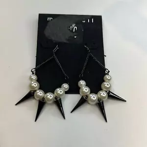 INC International Concepts Orecchini Lampadari Neri con Finte Perle Avorio, Nuovi con Etichette! - Foto 1 di 5