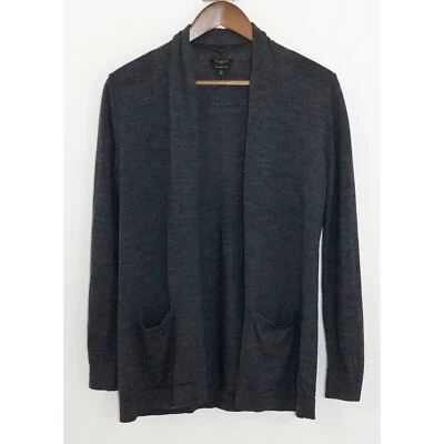 Suéter Cárdigan Abierto de Lana Merino Pura Talbots S Pequeño Gris Bolsillos Mantón Cuello Foto 1 de 4