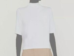 $126 Vince Women Easy White Elbow Sleeve Stretch Funnel Neck Top Size S