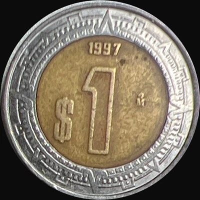 1 Peso 1997 Centro Bimetálico Aluminio-Bronce en Anillo Acero Inoxidable C447 Foto 1 de 2