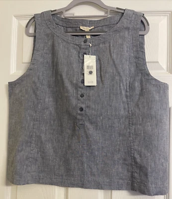 NUEVO CON ETIQUETAS $138 Eileen Fisher Denim Teñido con Hilo Lino y Algodón Orgánico Concha Grande Foto 1 de 4