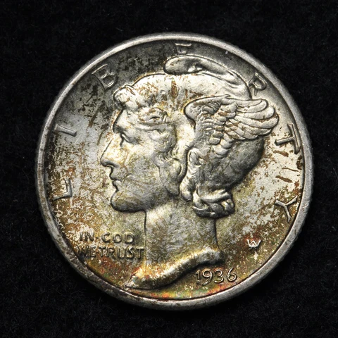 1936-S Mercury Silver Dime CHOICE BU *UNCIRCULATED* TONED MS E215 WMZ Cover