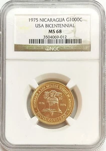 1975 GOLD NICARAGUA 1000 CORDOBAS US BICENTENNIAL NGC MINT STATE 68 - Picture 1 of 2