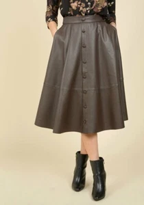 NWT Modcloth "A-List Attendee Midi Skirt", Brown Faux Leather, Vegan, S, $94.99 - Picture 1 of 11