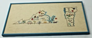 Virginia State Map Cross Stitch Framed Embroidery Needlepoint Needlework 17x9 in - Picture 1 of 17