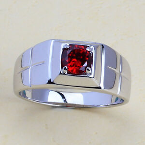 6mm Garnet Red CZ 925 Sterling Silver Men Ring Size 6 to 13 Cross Jewelry