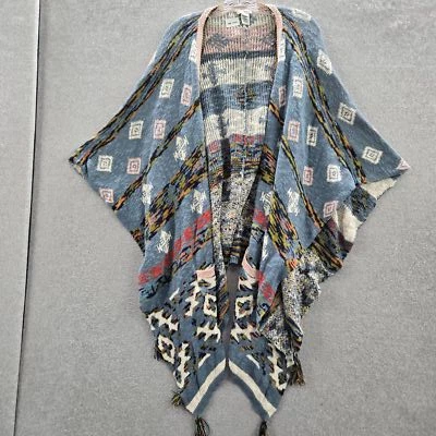 Suéter Sundance Mujer M/L Azul Azteca Poncho Cárdigan Bohemio Borlas Foto 1 de 4