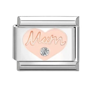Stainless Steel 9mm Shiny Mum Heart Link for Italian Charm Bracelet - Picture 1 of 1