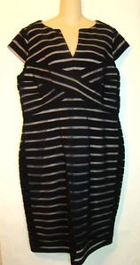 Adrianna Papell Womens Plus Black Shear Striped Fitted Dress Size 16W D133 - Picture 1 of 9