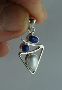Edelstein  Anhänger mit Süßwasserperle und Lapislazuli  925 Sterling Silber - Bild 1 von 5