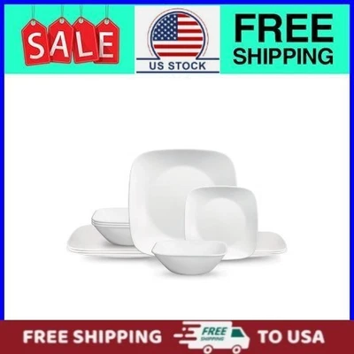 Corelle Pure White 12 件方形玻璃餐具套装(4 件服务) — 第 1/4 张图片