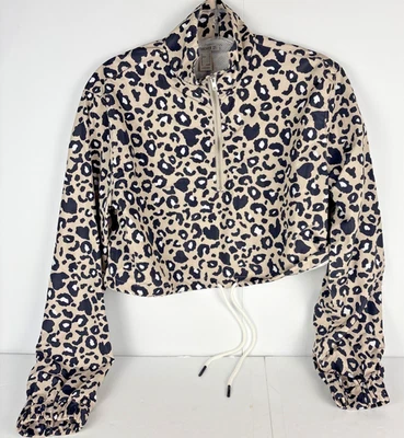 Forever 21 Women’s Leopard Print Half Zip Cropped Jacket Size M NWT Tan Black - Image 1 of 4