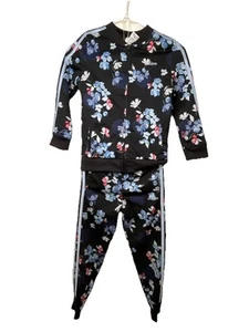 Adidas Floral Tricot Navy 3-Stripe Tracksuit Set w/Jacket & Pants Girls Size 6X - Picture 1 of 9