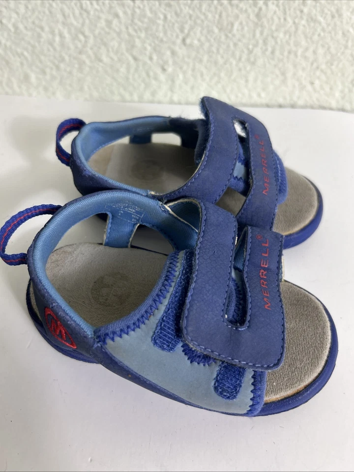 Merrell Infant size 4 Sandals Hook Loop Blue Red Hiking Outdoor - Image 1 of 4