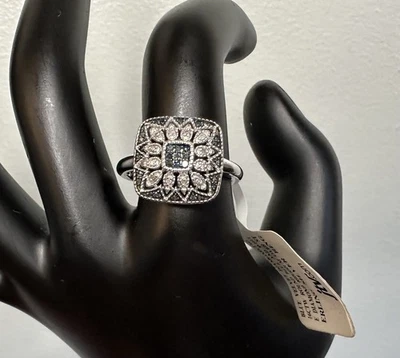 NUEVO Anillo Flor Cóctel Plata Esterlina JTV Terciopelo Azul Diamante Talla 9 Foto 1 de 4