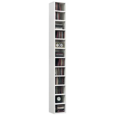 HOMCOM 204 CD Storage Tower, Tall Bookcase Bookshelf with 12 Cubes, White - Image 1 of 4