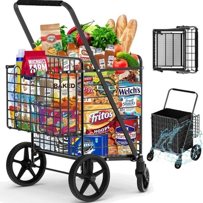 Сверхпрочная алюминиевая складная тележка для покупок грузоподъемностью 450 фунтов - Изображение 1 из 4