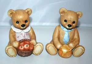 Vintage Homco Harvest Bear Figurine Set Boy Girl Honey Apples - Picture 1 of 12