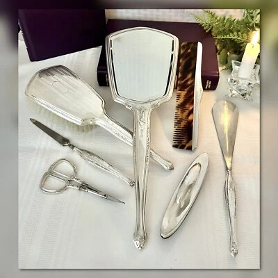 Antique Wallace Sterling Silver Dresser Set Art Deco Styled RW&S 1900's - 7 Pcs - Image 1 of 4