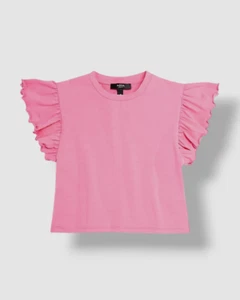 Aqua Kids Girl's Pink Round Neck Flutter Sleeve T-Shirt Top Size XXS - Picture 1 of 2