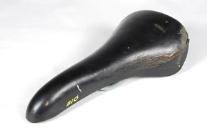 Vintage Selle Italia Bio-Line Road Bicycle Saddle Black Leather Bike Seat - Picture 1 of 10