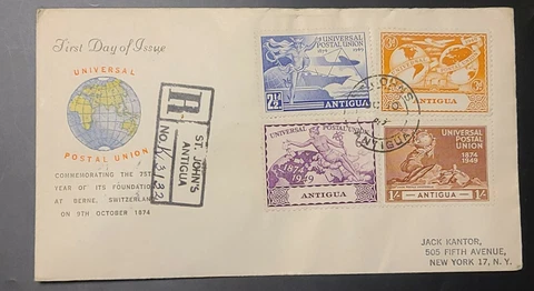 Antigua 1949 KGVI UPU Complete Set First Day Cover FDC SG 114-117. Sc 100-103 Cover