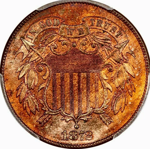 1872 TWO CENT PIECE EXTREMELY RARE BLAZR GEM++ PCGS MS 65 RED BROWN LOW POP 24/4 Cover