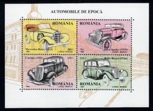 ROMANIA Mercedes-Benz, Spider, Citroen & Rolls Royce MNH souvenir sheet - Picture 1 of 1