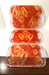Set 3 Vintage Acrylic Nesting Trays Twisted Rope Trim & Handles, Vibrant Pattern - Picture 1 of 6