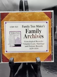 BRODERBUND FAMILY ARCHIVES CD# 513 GENEALOGICAL RECORDS VA. LAND MARRIAGE 1639- - Picture 1 of 2