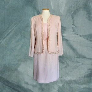 Vintage 3 Piece Positive Attitude Pink Tweed Skirt Suit Set Petite Size 12 - Picture 1 of 22