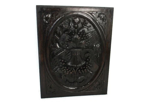 Antique hand Carved Medallion Door Panel Flower Basket Reclaimed Architectural Cover