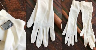 VTG NEW/OLD NWT WOMEN'S PAIR HALF-LENGTH PARTY GLOVES CREAM NYLON USA-MADE Foto 1 de 4