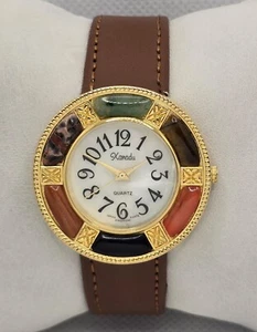 Women's Xanadu White Dial Multi-Stone Bezel Brown Leather Strap Watch 03 - Picture 1 of 9