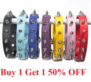 PU Leather  Spiked Dog Collar XS S M L PU Leather Studded Dog Collar spiking - Picture 1 of 10