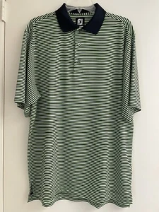 Polo de golf FootJoy FJ para hombre verde y azul marino a rayas manga corta mediana - Imagen 1 de 5