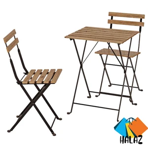 IKEA Outdoor Garden Table & 2 Chairs Set Black/Light Brown Foldable Bistro - Picture 1 of 4