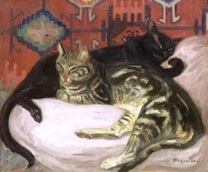 Two Lying Cats : Theophile Steinlein : 1892 : Archival Quality Art Print - Picture 1 of 2